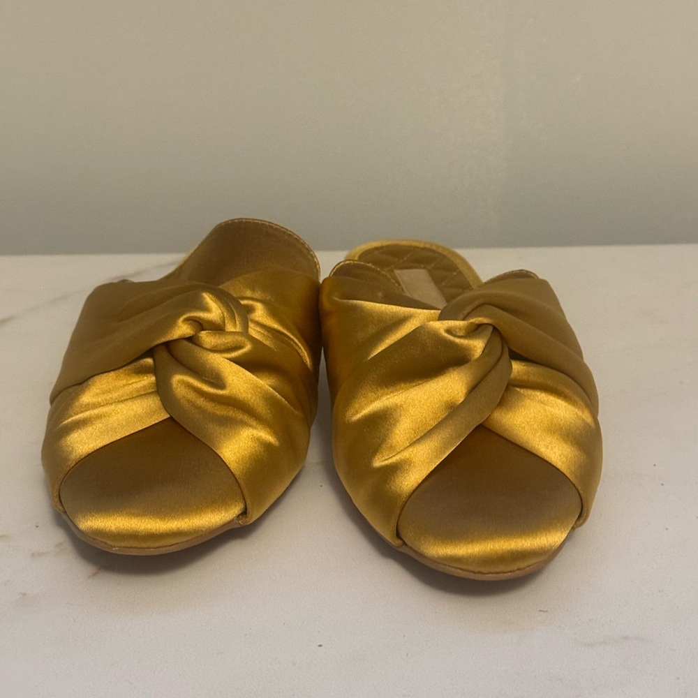 Chicos Gold Satin Knotted Mules - Picture 5 of 11